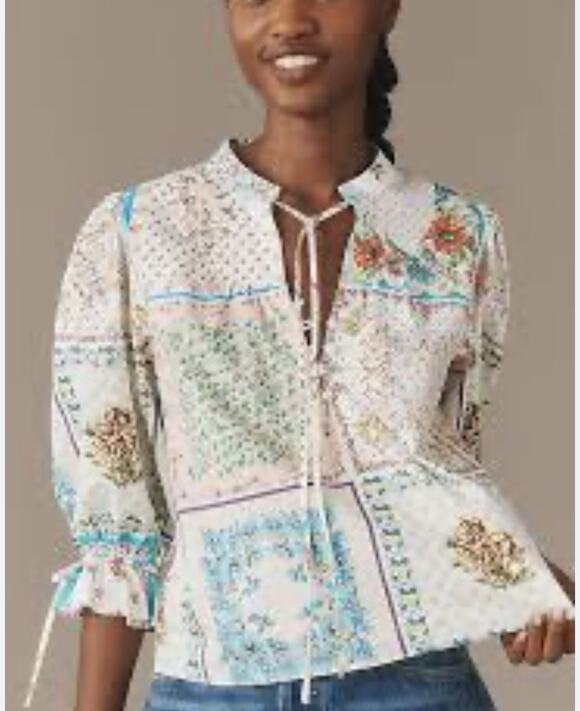 HUNTER BELL Tops - Hunter Bell Women's Patchwork Rory Top 3/4 Sleeve Popover Size Small Rare